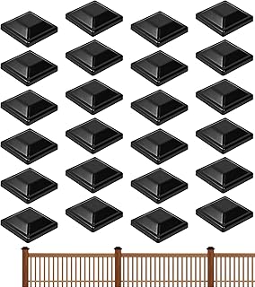 24PCS Plastic Fence Post Caps, 4 x 4(3.5 x 3.5) Inch Black Fence Post Caps, Flat Pyramid Deck Post Caps with Pre-Drill Hole and 48 Screws, Keep Post from Cracking and Rotting for Fence Wood Post Decks