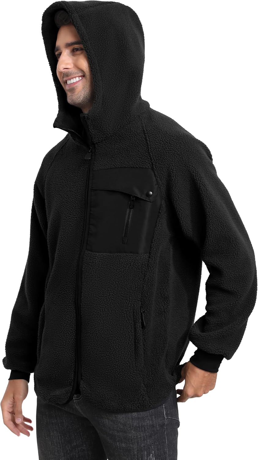 BenBoy Mens Fleece Jacket Sherpa Tactical Full Zipper Warm Hoodie Fashion Winter Short Coats Casual Outwear with Pockets - Image 4