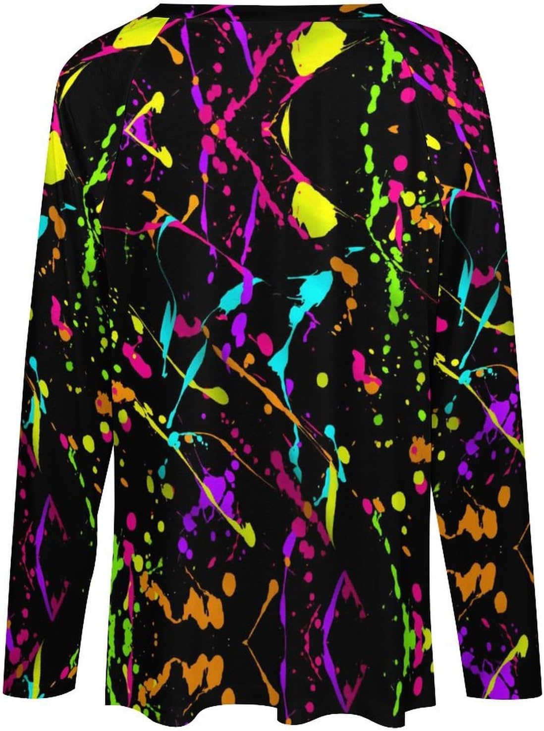 Glow in Dark Splatter Neon Women's Long Sleeve Shirt Tops Loose V-Neck Tees Blouses Pullover T-Shirt - Image 5