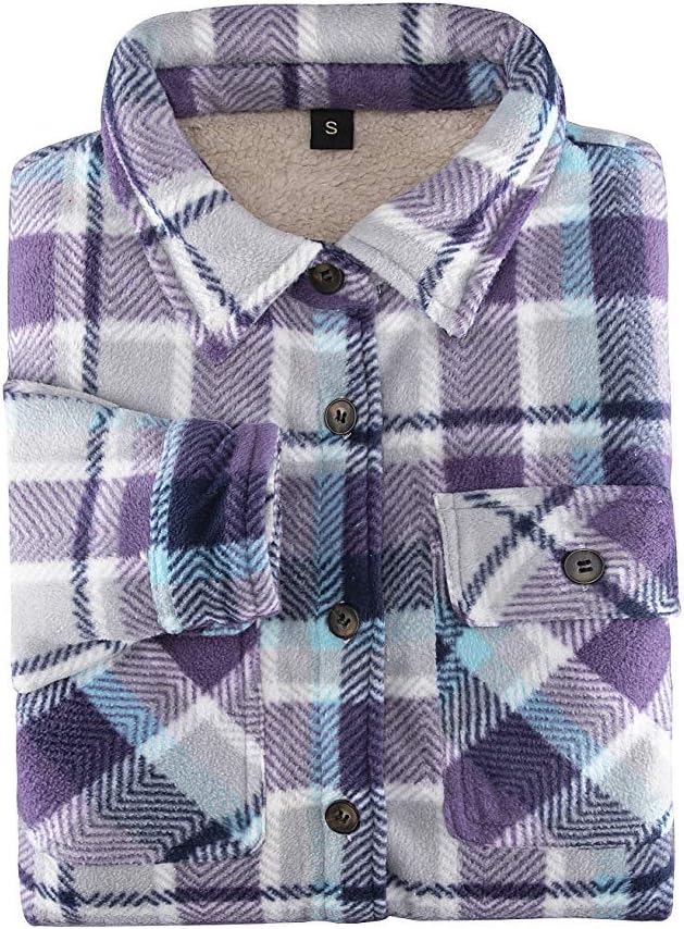 ThCreasa Womens Sherpa Fleece Lined Flannel Shirt Jacket Warm Button Up Plaid Shirt Jac (Sherpa Fleece Throughout) - Image 3