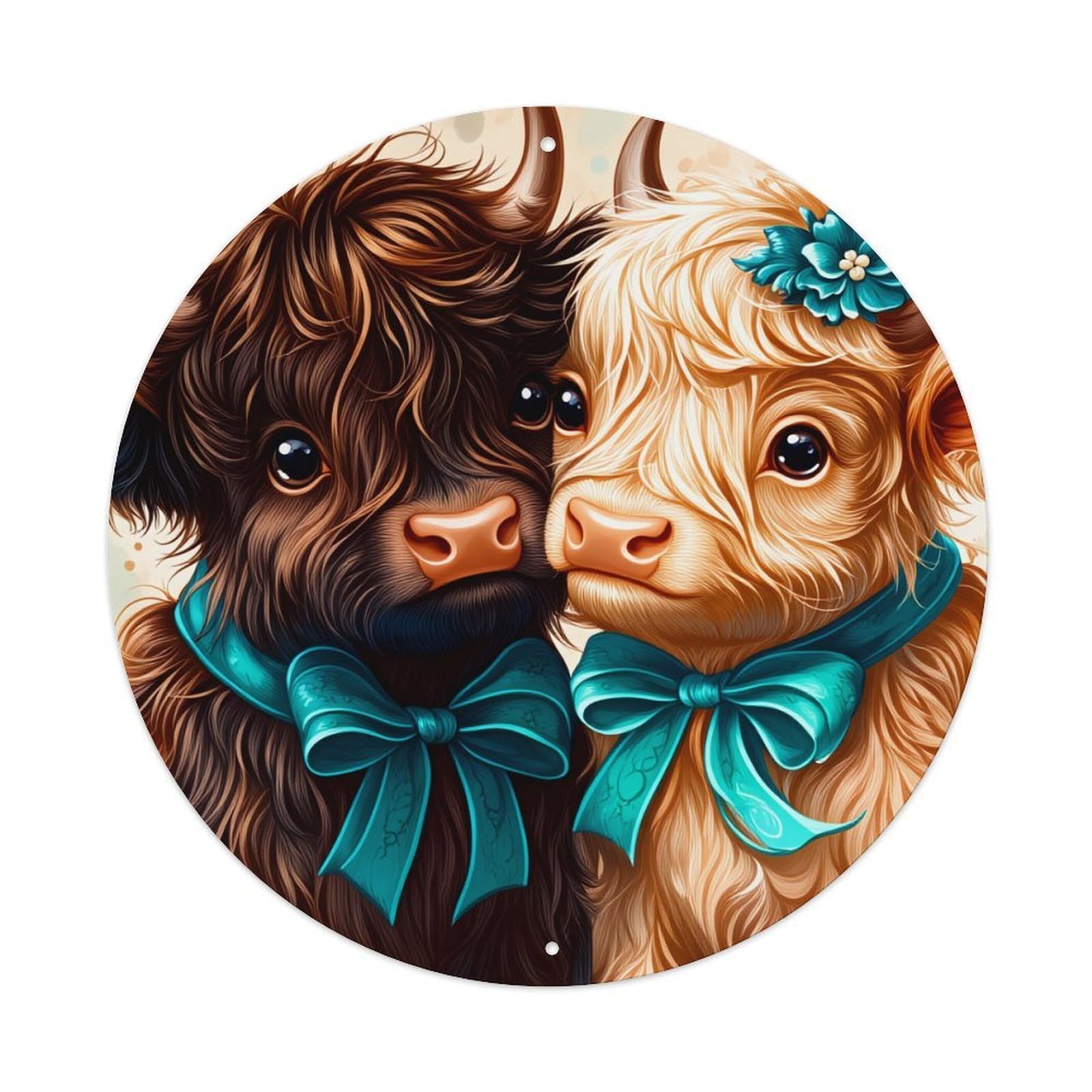 Cute Cows With Blue Bows Retro Metal Tin Sign, Vintage Metal Poster for Bar, Home, Man Cave, Kitchen, Laundry Room Art Decor 8x8 Inch
