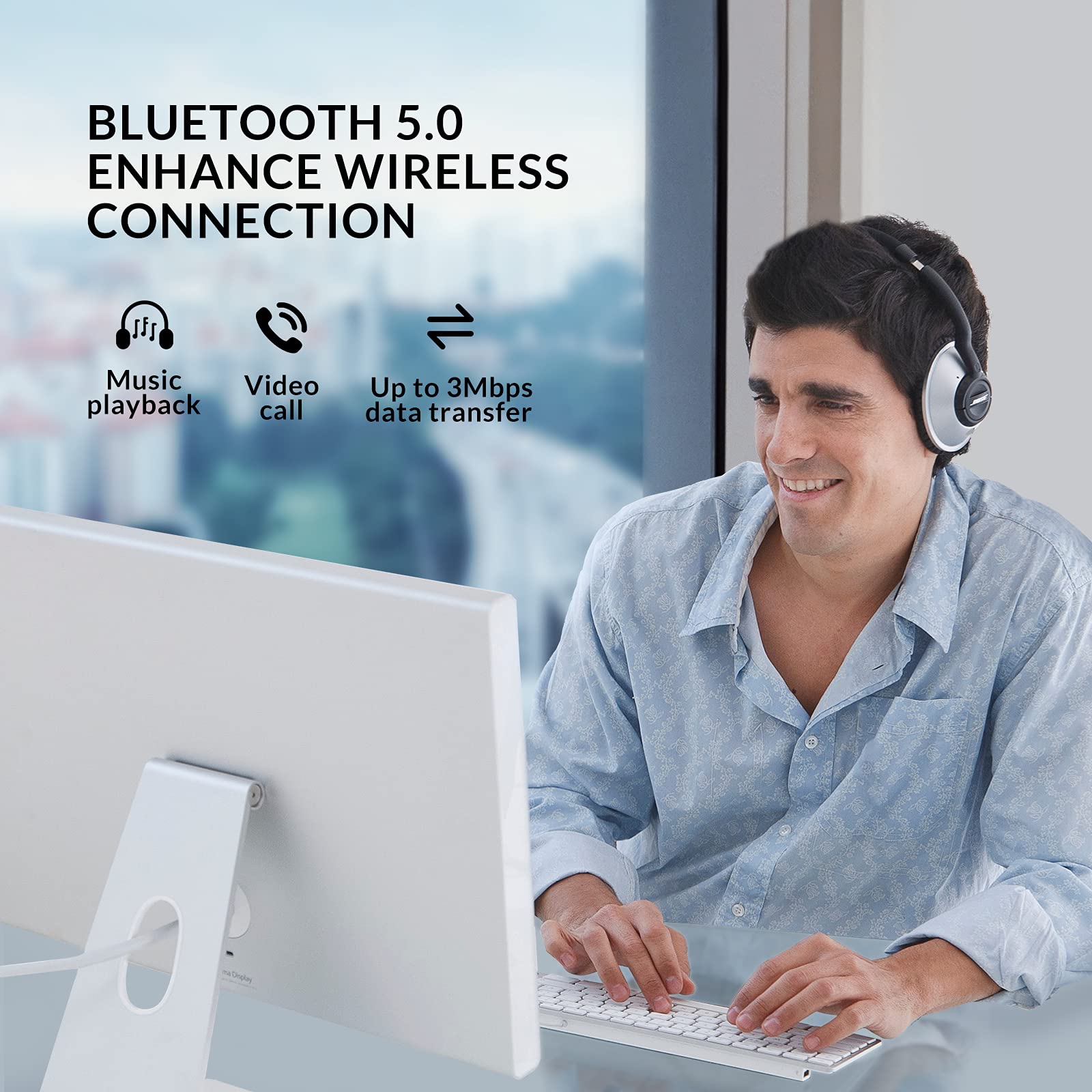 Adaptador Bluetooth 5.0 Para PC - Conector USB Para Auriculares, Altavoces, Teclados, Ratones; Compatible Con Windows 10/7