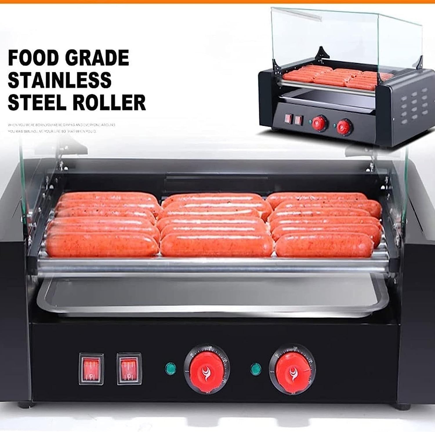 Máquinas para Perritos Calientes Asador automático de Salchichas, Calentador para Perritos Calientes con encimera de Acero Inoxidable, Capacidad