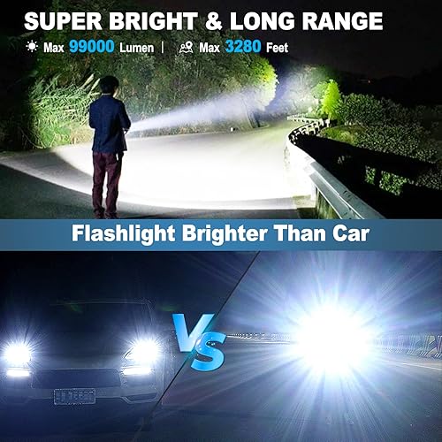 Miniatura 2 de Linternas recargables de alto lúmenes, 99000 lúmenes, linterna súper brillante, paquete de 2, luz LED de alta potencia con 5 modos, linterna de mano