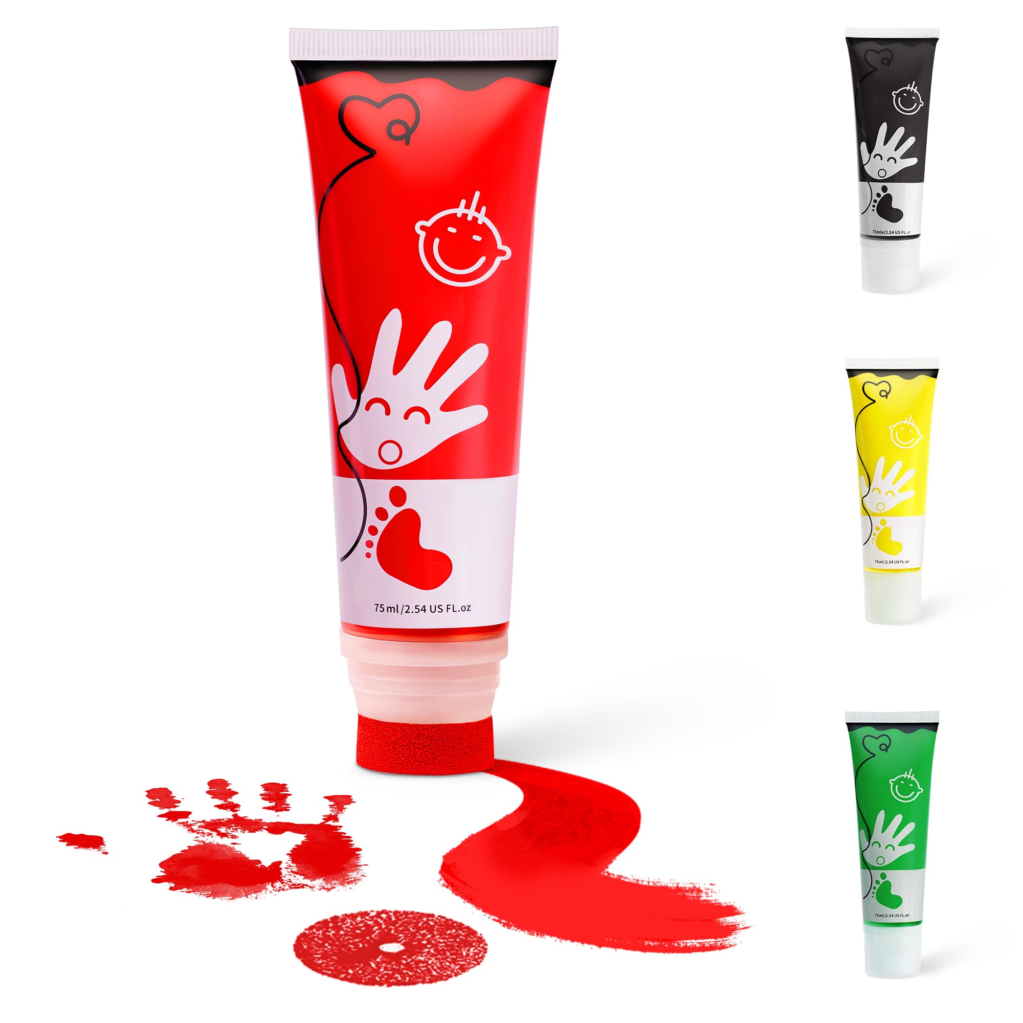 TOGOU2S Fußabdruck Baby Farbe mit Schwammkopf Handabdruck Baby Fingerfarben Kinder Pfotenabdruck set Hund Babysichere Farbe Stempel Ungiftig Säurefreie Leicht Abwaschbar Zimmer-Dekoration 75ml Rot