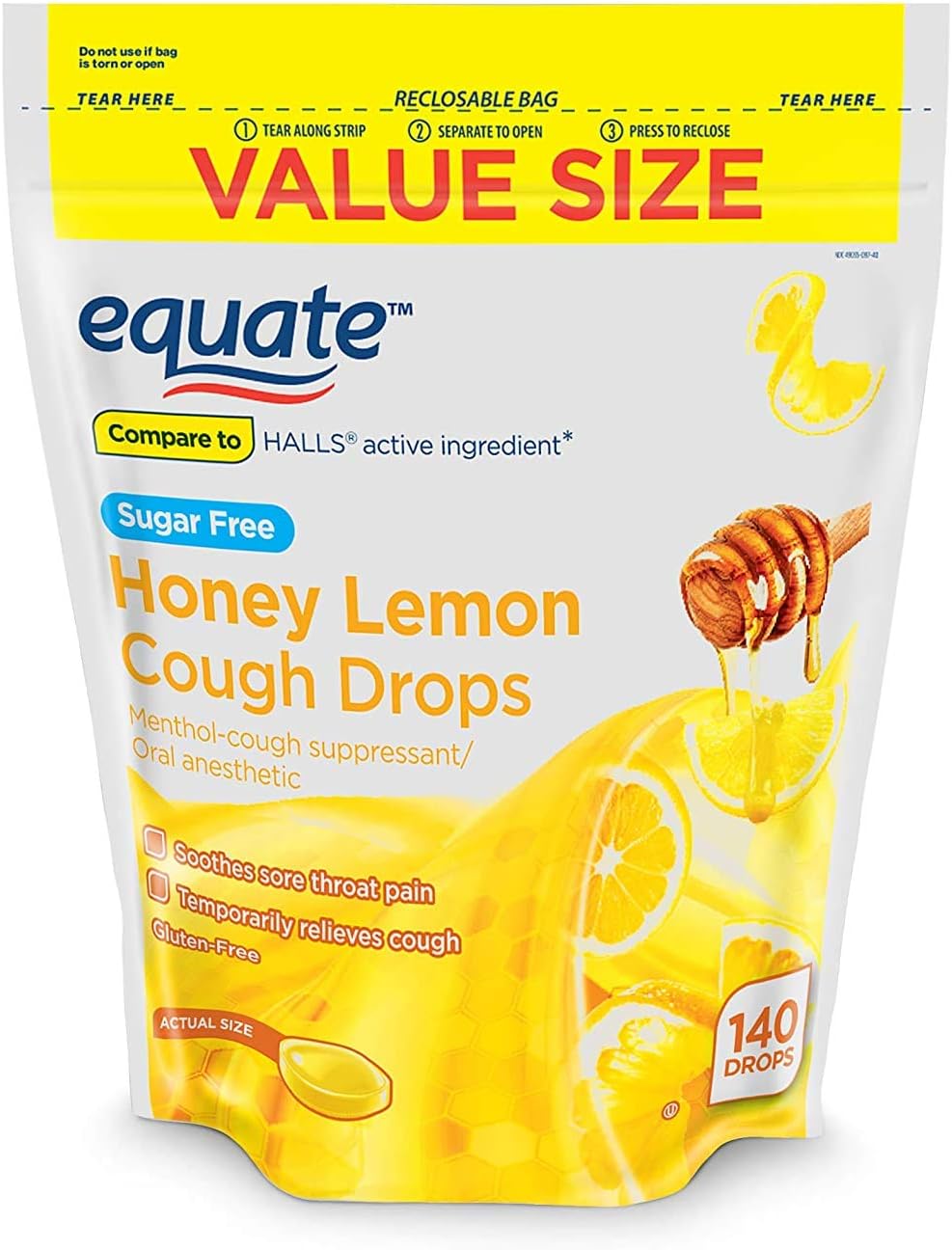 Equate Sugar Free Honey Lemon Cough Drops, 140 Drops (Pack of 2)
