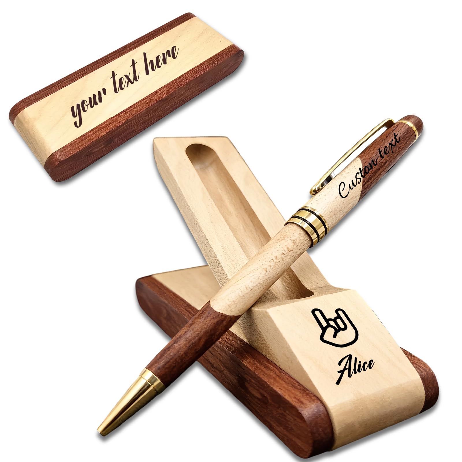 Personalised Wooden Ballpoint Pen Gift Set with Name Personalized Wood Pen Set with Engraved Business Wood Pens Gift for Men Women Boss Teacher Co-worker Friends (Personalised Pens 1)