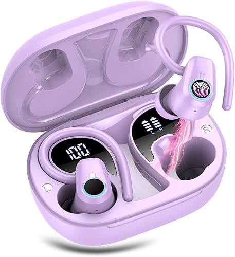 Miniatura 9 de Auriculares inalámbricos, auriculares Bluetooth 2023 5.3 Sport, auriculares 50H con ganchos para los oídos, pantalla LED dual, auriculares Negro