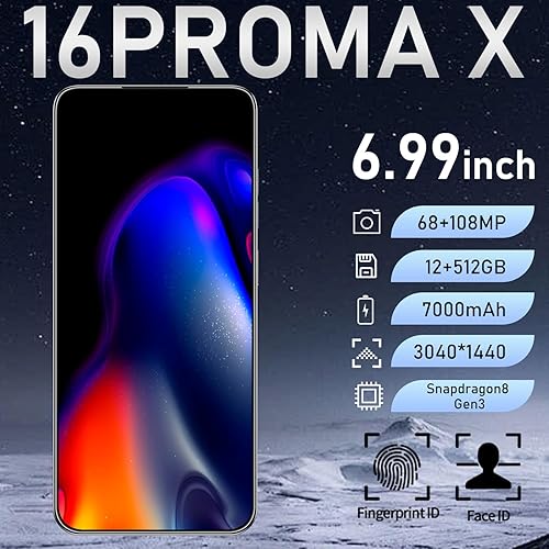 Miniatura 3 de 16ProMa x 5G - Teléfono inteligente desbloqueado, 12 GB+512 GB 7000 mAh, teléfono celular completamente para Android 14, pantalla HD de 6.99