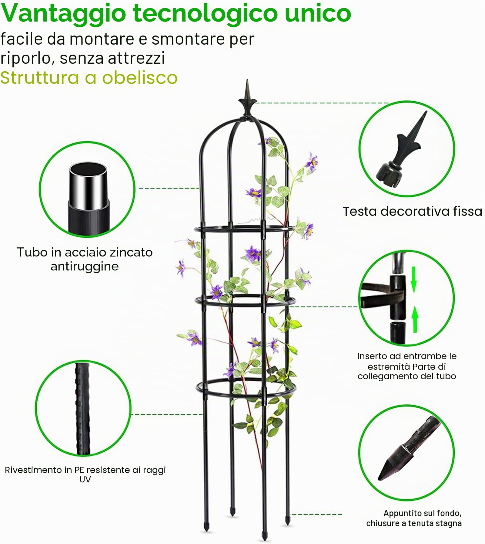 Obelisco da Giardino,Garden Supporto Piante Rampicanti,Stabile Struttura per Arrampicata,Adatta a Tutti i Tipi di Piante rampicanti,Guardiano delle Piante,per Piante da Vaso(148cm)