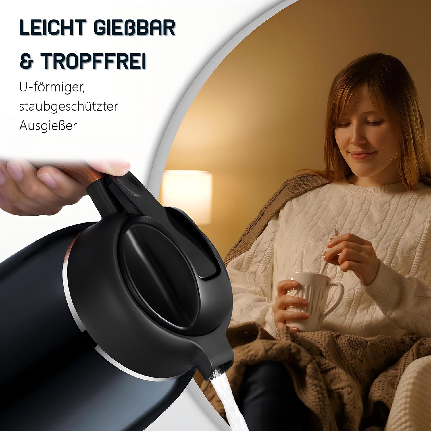 VETIN Termo con colador de té de 1,5 l, jarra térmica de doble pared de acero inoxidable 304, tetera térmica con colador, jarra térmica de 12 horas de calor/24 horas de frío