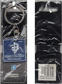 GINECOLOGO Aficionado Keychain Key Rings Rubber Traffic Signs 4x1,5 Blue and White