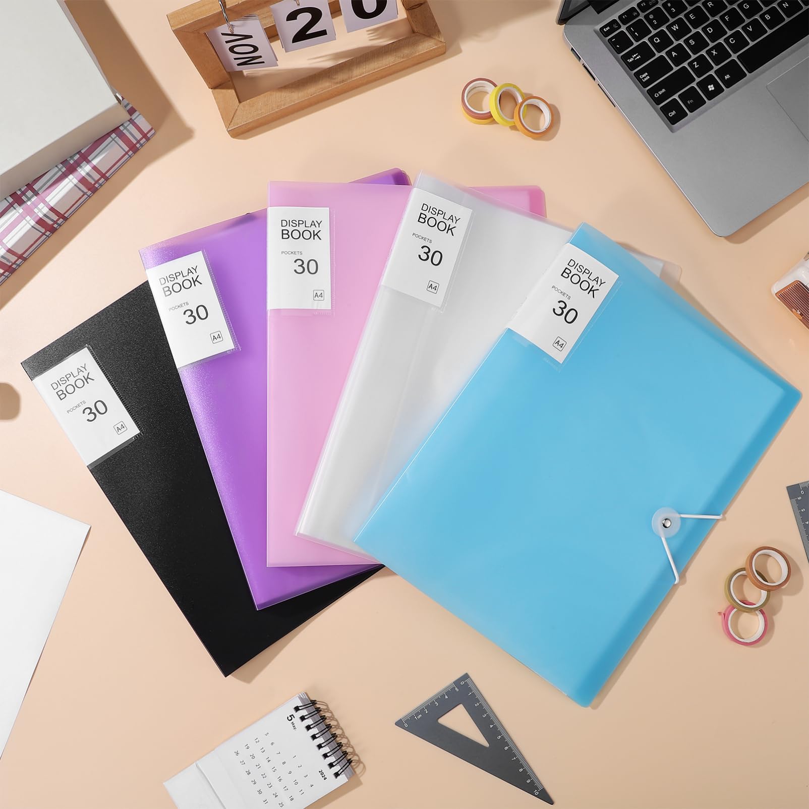 NUOBESTY 5pièces Portfolio Folder Avec Poches Transparentes Classeurs De Pour Organisation De Documents Autocollants