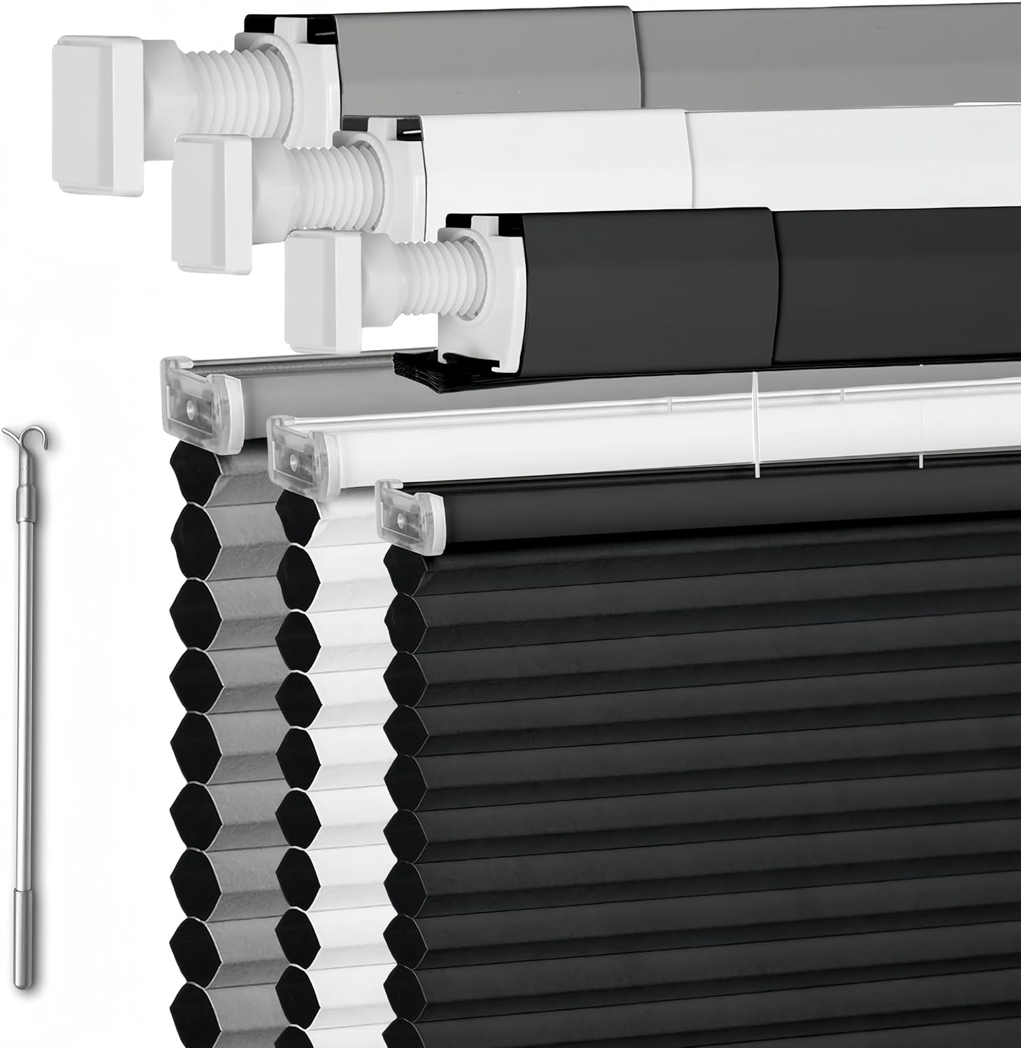 Cordless No Drill No Tools Top Down Bottom Up Cellular Shades Custom Size Honeycomb Blinds for Indoor Windows Blackout Cordless Cellular Blinds for Windows,Easy to Install.Black,30" W x 52" H