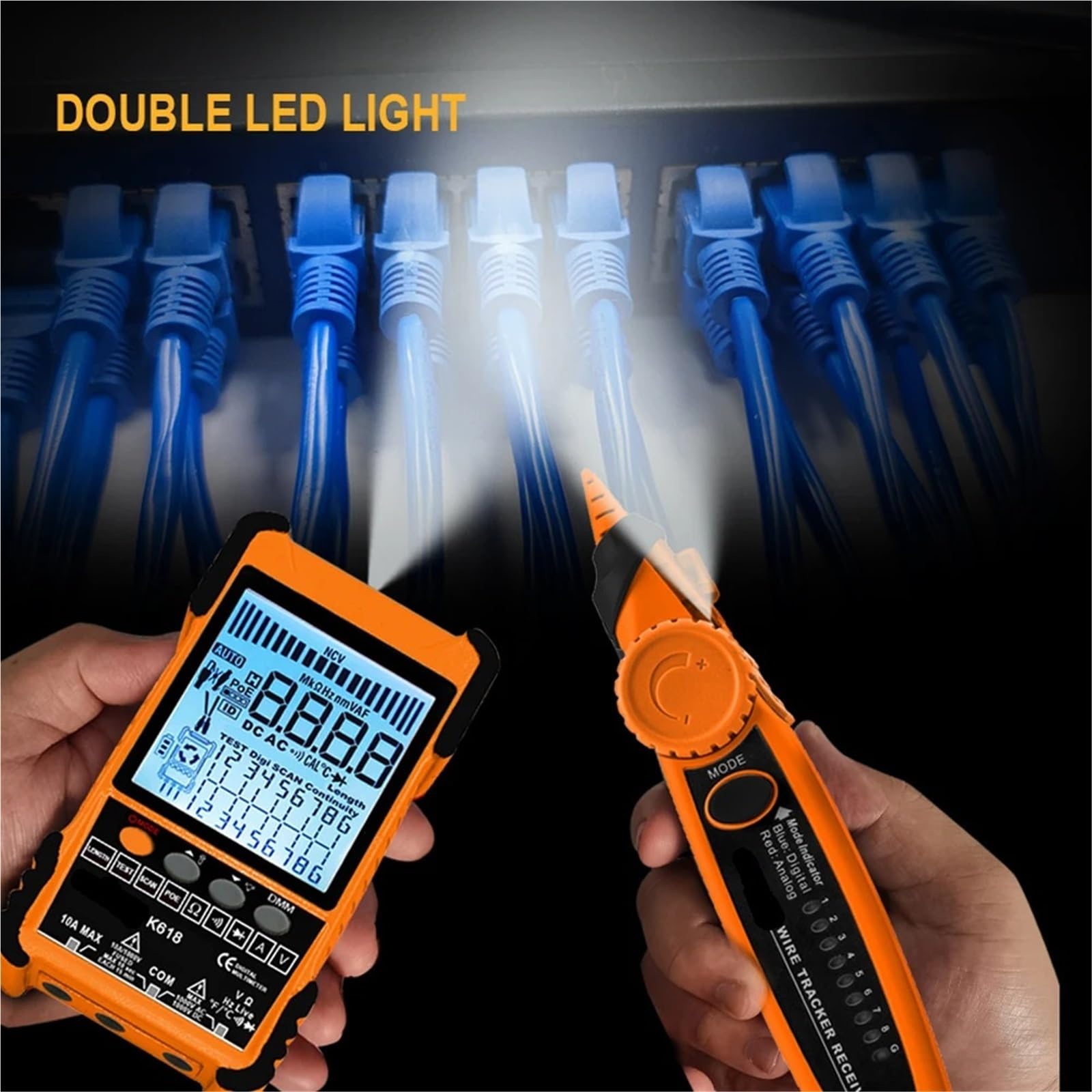 Localizzatore di Cavi, Tester for cavi portatile da 500 m con display LCD Analogs Digital Search POE for multifunzionale