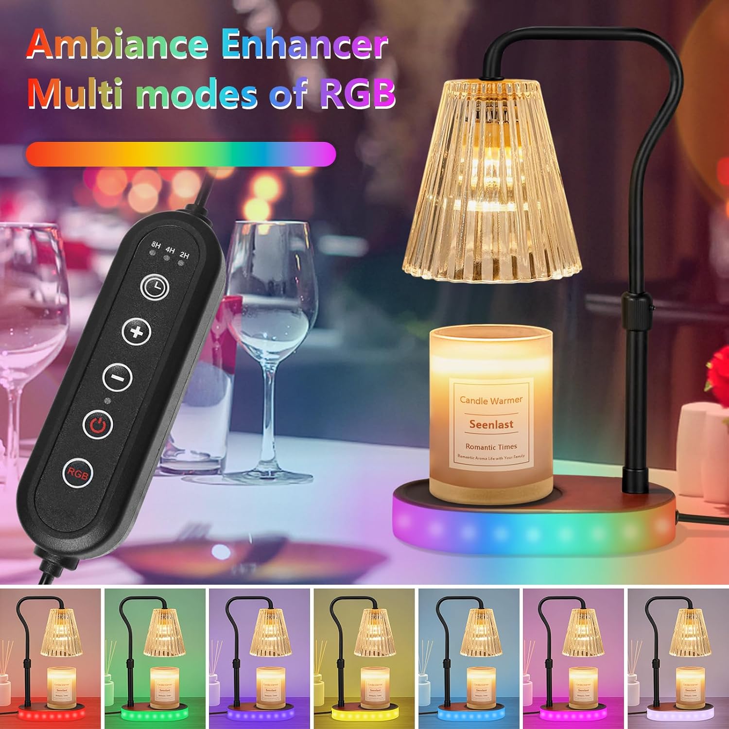 seenlast Candle Warmer Lamp with Color-Changing LED Lights,Timer,4 Level Dimmer,Adjustable Height for Scented Candles,Home Decor Gift for Women Mom,Housewarming,Birthday,Christmas