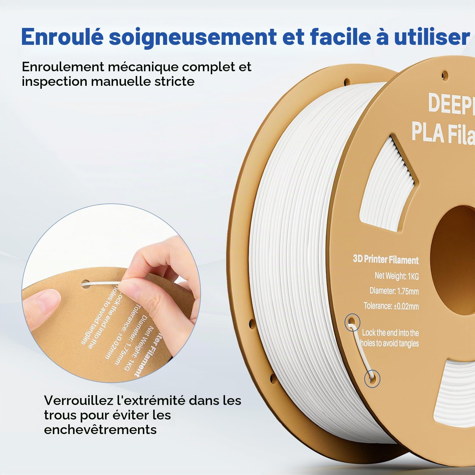 DEEPLEE Filament PLA pour imprimante 3D 1,75 mm, précision +/- 0,02 mm, soigneusement enroulé, sans obstruction, emballé sous vide, pour la plupart des imprimantes 3D FDM, bobine en carton, 1 kg, noir