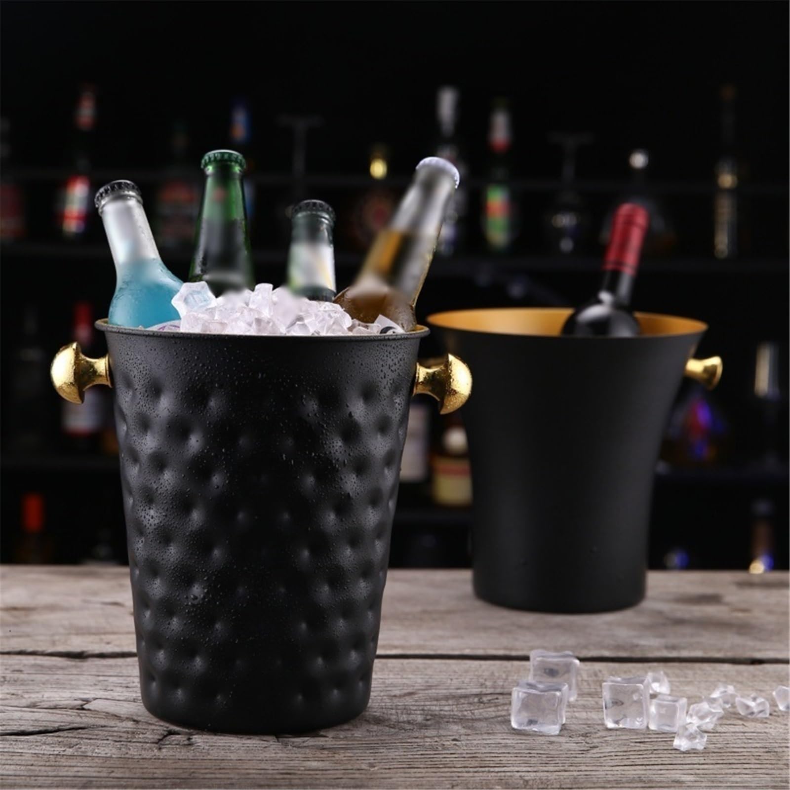 Cubo de Hielo Cubo de Hielo Grueso Acero Inoxidable con asa, Ideal for Bar en casa, for Enfriar Cerveza, champán y Vino Cubo de Hielo frío para Barra(Gold)