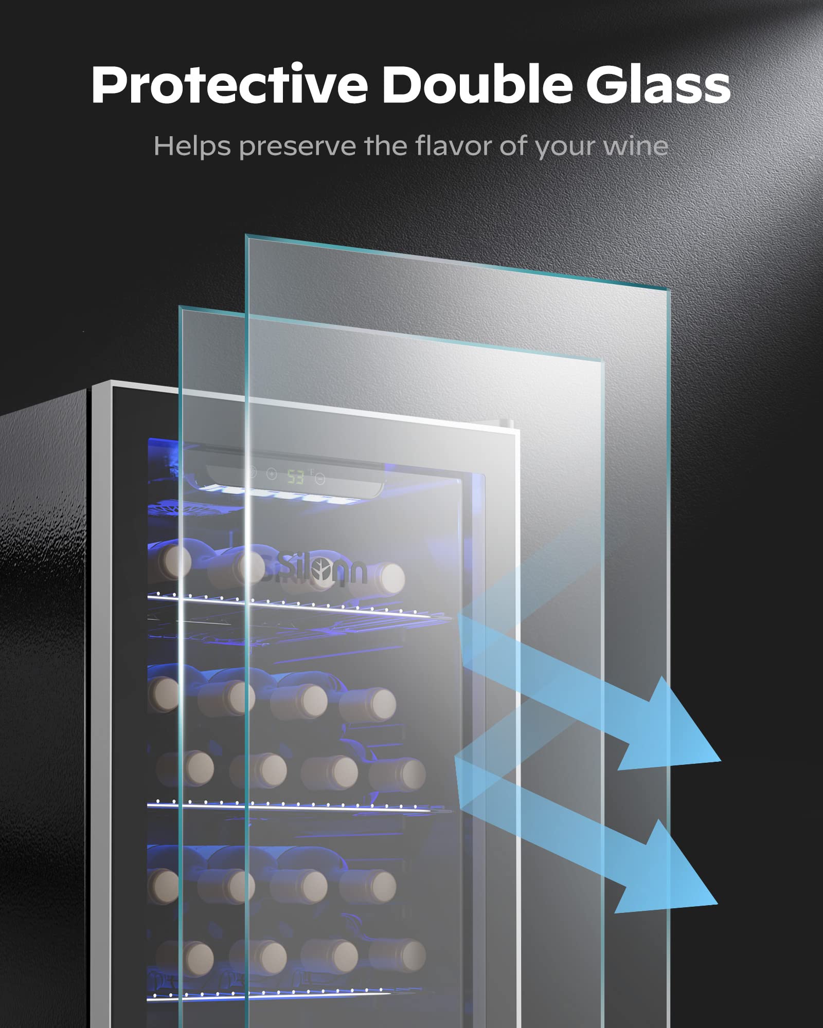 Silonn 26 Bottle Wine Cooler/Cabinet Beverage Refrigerator,Small Mini Wine Cellar for Red,White,Champagne or Sparkling Wine,40f-61f Digital Temperature Control Wine Fridge Glass Door