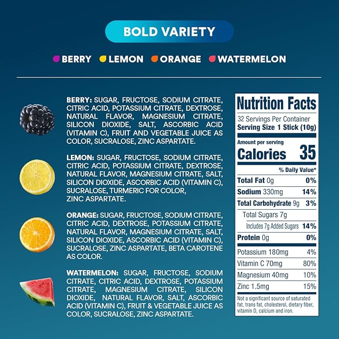 DripDrop Hydration - Electrolyte Powder Packets - Watermelon, Berry, Lemon, Orange, Fruit Punch, Grape, Strawberry Lemonade, Cherry - 64 Count