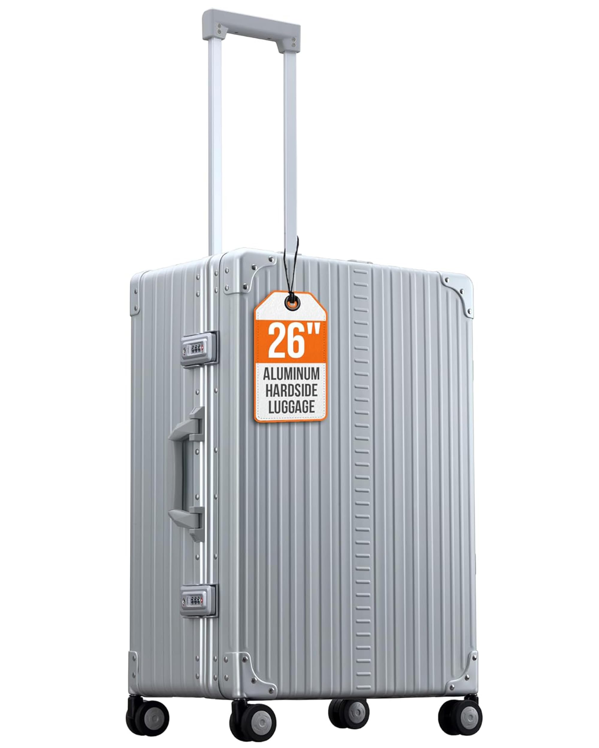 Sponsored Ad - All Aluminum Lightweight 26" Premium Checked Bag Luggage with Suiter, Hardshell Suitcase w/Spinner Wheels, TSA-Approved, Heavy Duty Roller for International Travel and Business Flight (Platinum)