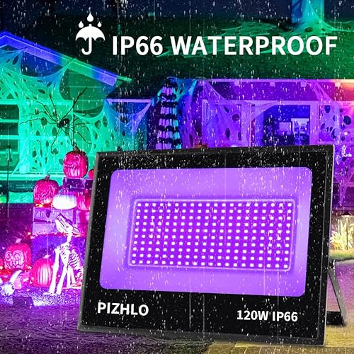 Miniatura 2 de Paquete de 2 luces LED negras de 120 W, luz de inundación de luz negra con enchufe e interruptor, IP66 impermeable para exteriores, luz negra para