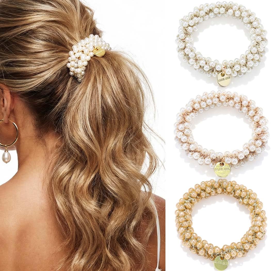 Fashey Pearl Scrunchies - Decorative Hair Ties for Women