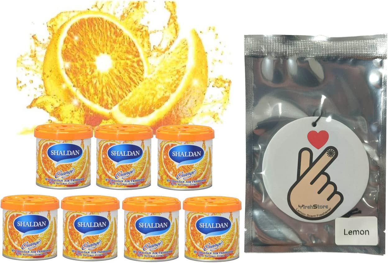 My Shaldan 7 packs Orange Scent Car Air Freshener - Gel based and long lasting fresh fragrance, and YirehStore Finger Heart Hanging Freshener
