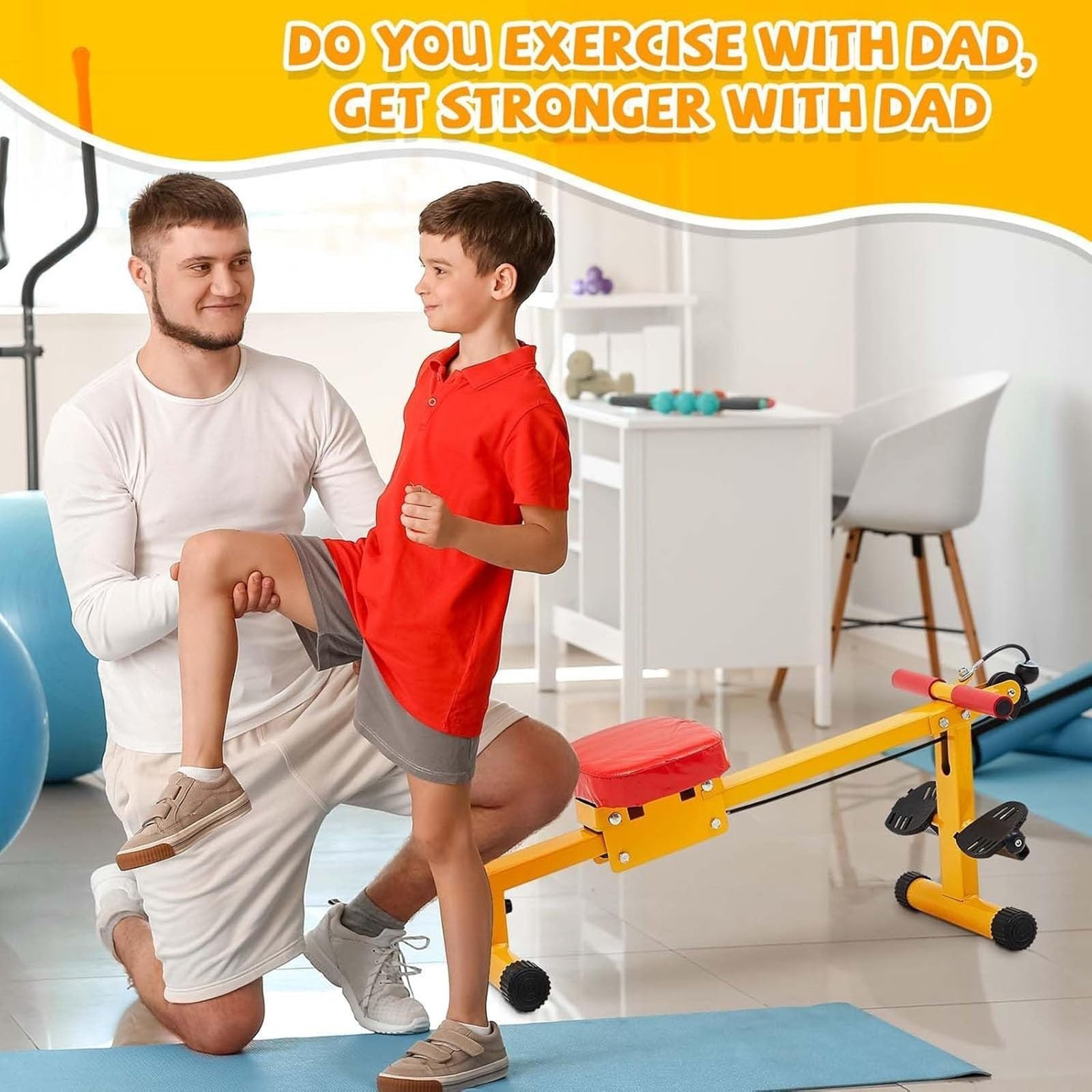 Wioślarz dla dzieci do treningów domowych, regulowany stalowy rower dla chłopców i dziewcząt, sprzęt do ćwiczeń cardio do treningu pleców i budowania siły rdzenia, łatwy montaż, sprzęt do ćwiczeń w