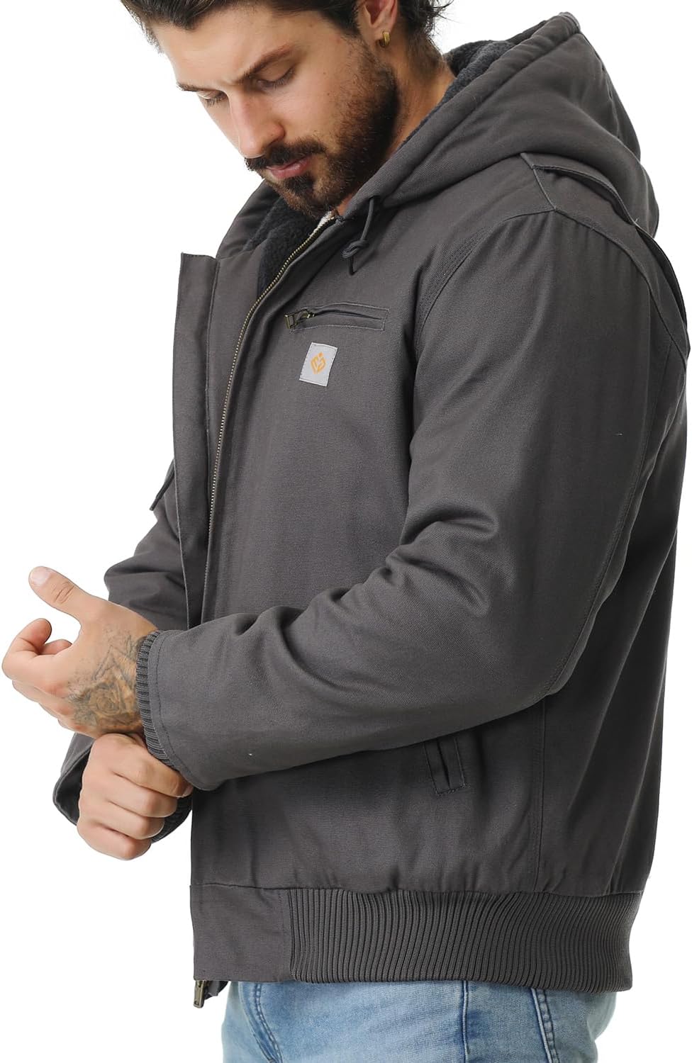 Men's Work Coat Washed Duck Fleece Lined Waterproof Workwear Fit Relaxed Winter Hooded Active Jacket - Image 5