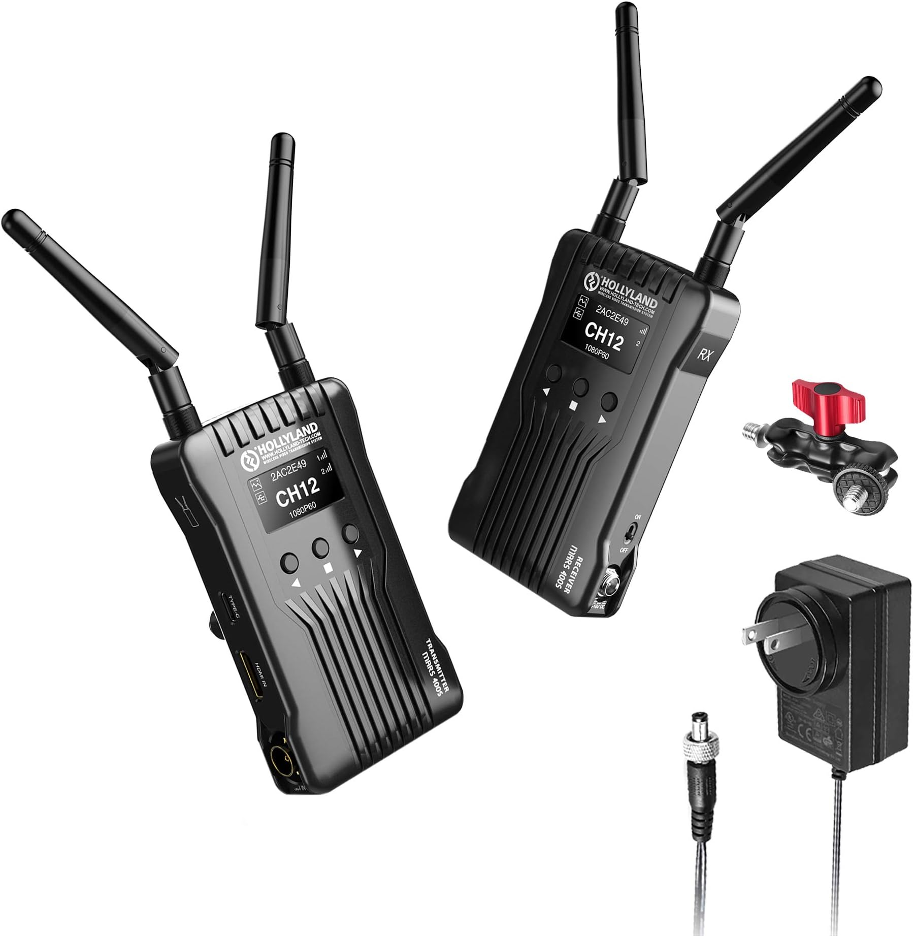 Hollyland Mars 400 Dual HDMI Wireless Video Transmission System, 400ft iOS & Android App Monitoring with 3 Scene Modes, OLED Display for DSLR Cameras Gimbal, Vlog, Live Streaming (Small)