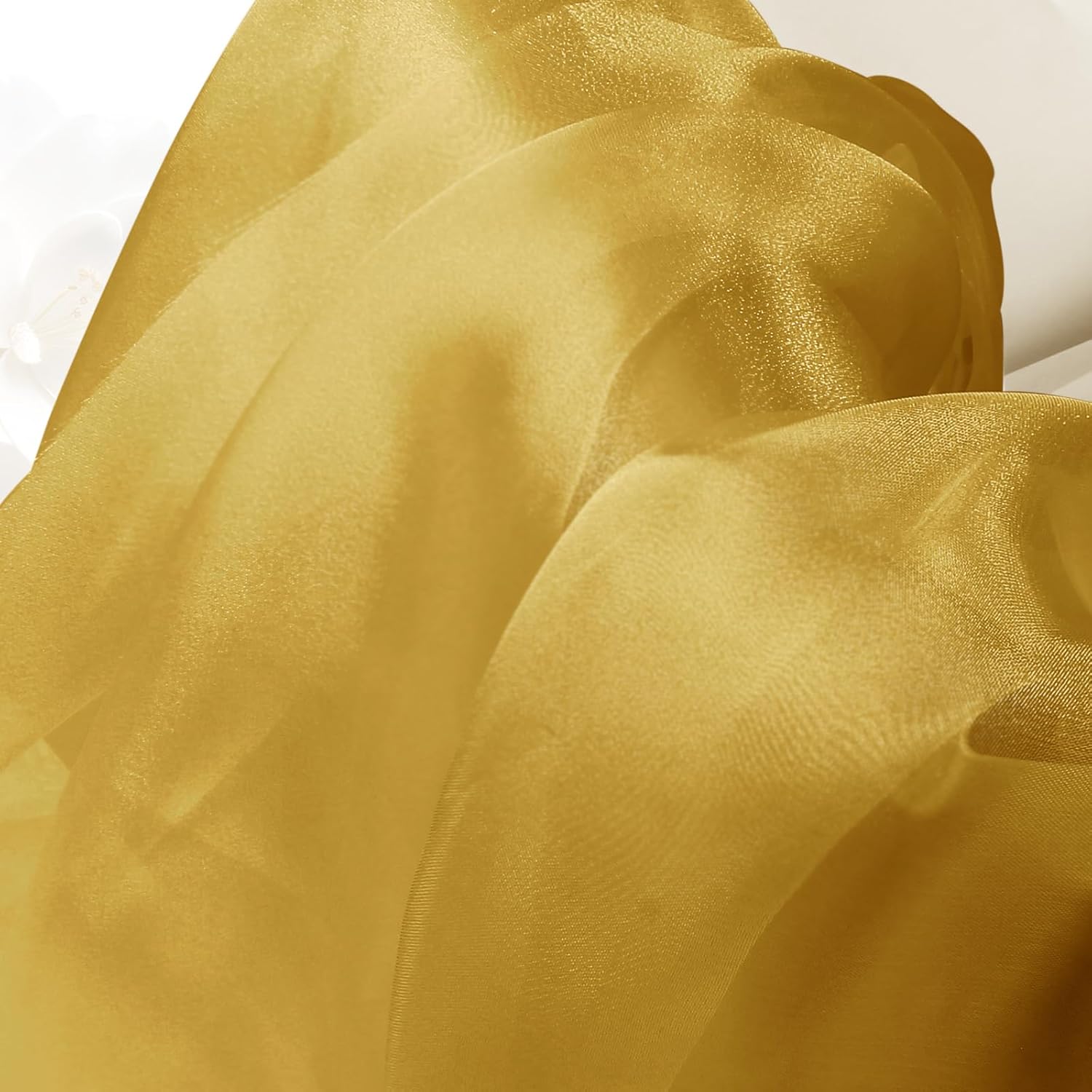 Manyshofu Gold Organza Fabric by The Yard - 60 Inch Wide, 10 Yard Soft Sheer Fabric Silky Organza Tulle Fabrics Chiffon Fabrics for DIY Wedding Dress Bridal Decorations Fashion Craft
