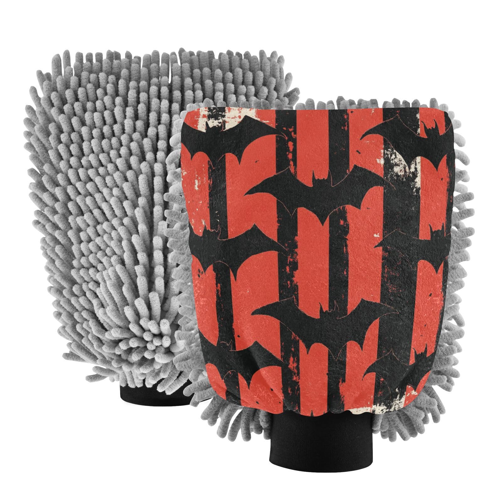 Black Bats Red and Black Striped Car Wash Mit Scratch-Free Wash Mitts for Cars Washing Mitts for Auto