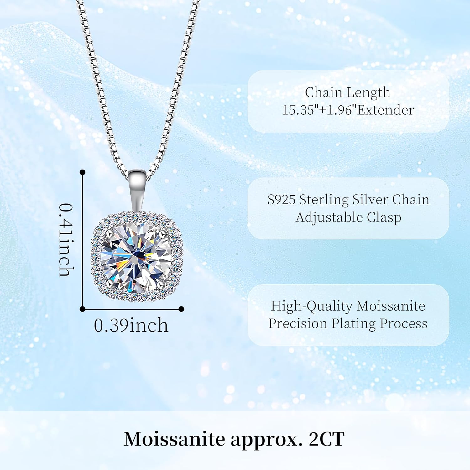 JOLINO Princess-cut Moissanite Necklace for Women,Square Halo Moissanite,925 Sterling Silver Plated with Platinum,Gift for Women,for Valentine's Day,Birthday,Wedding,Anniversary,Graduation - Image 6