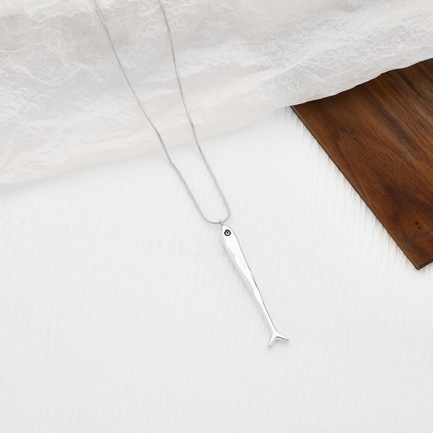 Silver Fish Necklace for Women, Boho Fish Charm Necklace Simple Sardine Pendant Neckalce Summer Beach Ocean Jewelry - Image 5