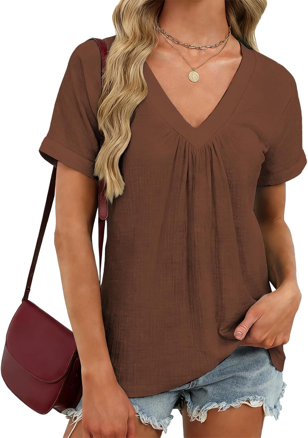 Japanese Print Blouse Women V Neck Short Sleeve Lightweight Breathable Summer Casual Soft Comfy Tops 2026