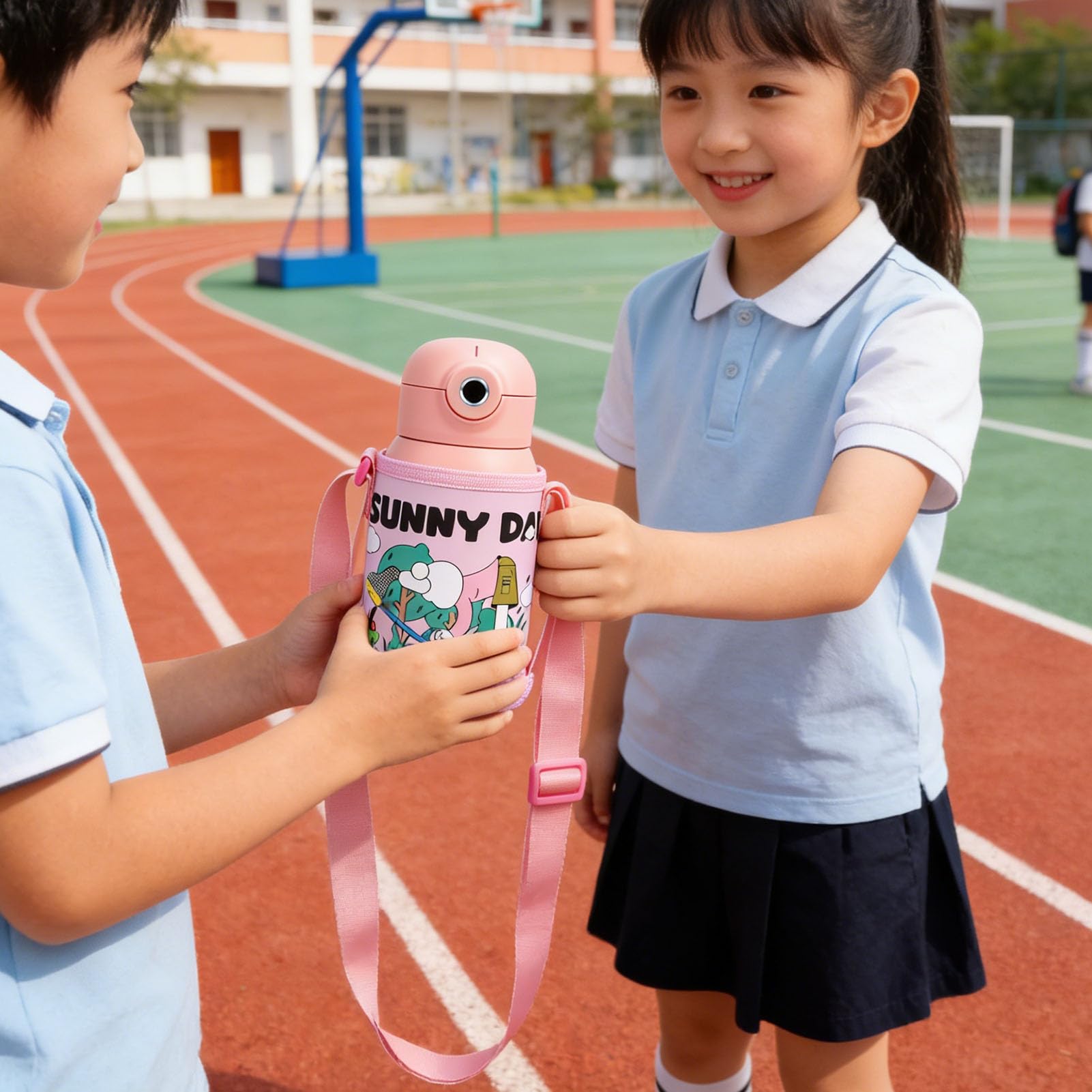 Fabater Bottiglia D'acqua Isolata Sotto Vuoto con Impronta Digitale per Uso Scolastico dei Bambini, 500 Ml, Colore Rosa