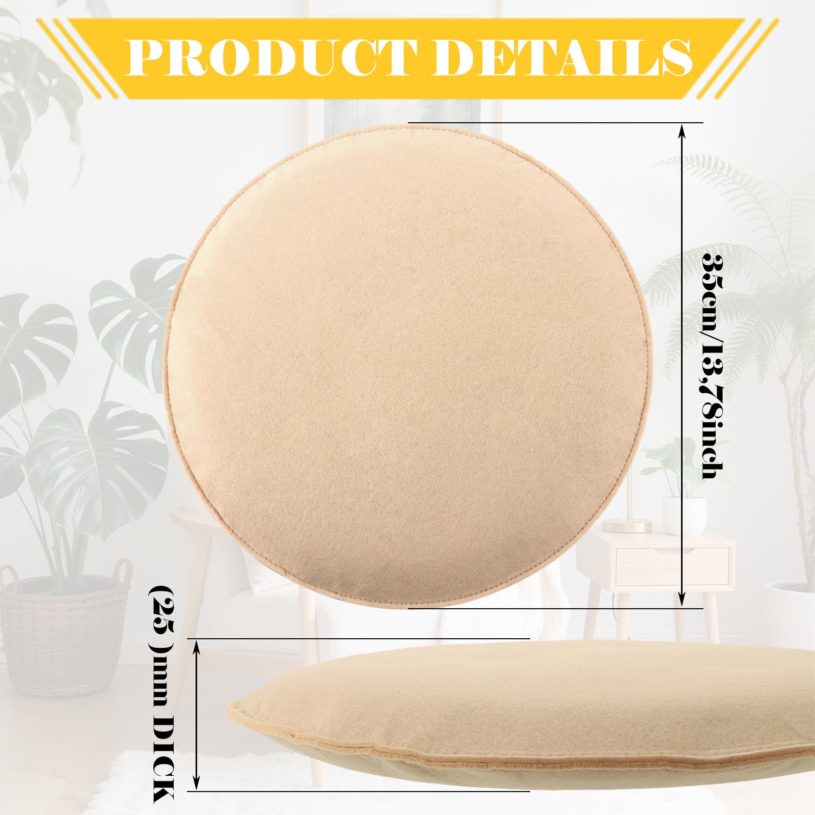 APACALI 8 cuscini rotondi in feltro antiscivolo, 35 cm, con gommini antiscivolo, per tutti i tipi di sedie, per interni ed esterni, beige