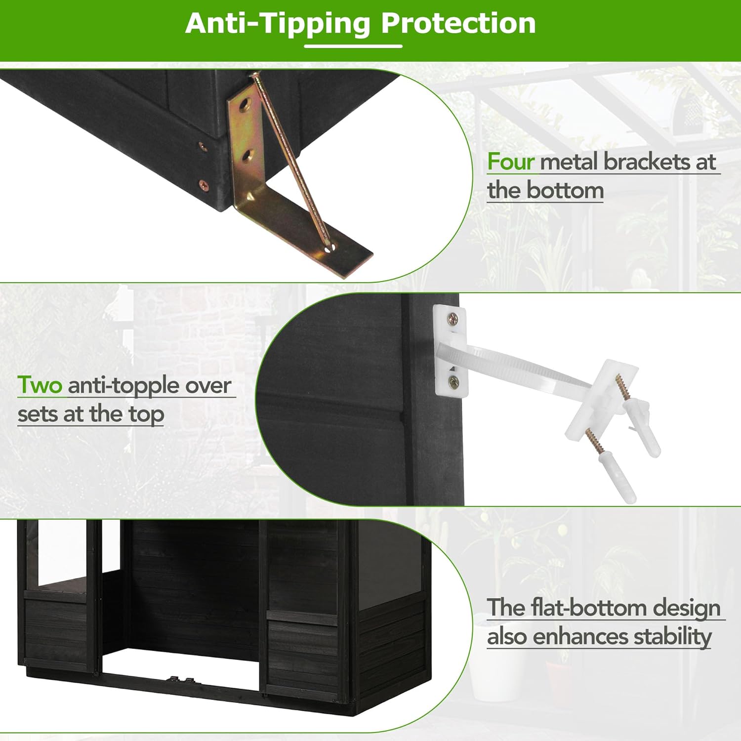 Large Wooden Greenhouse with 4 Openable Skylights, 78" Tall Outdoor Green House with 2 Folding Middle Shelves and Double Doors, Sturdy Wood Plant Shelter for Garden Pati (Black + Wood + Casua)