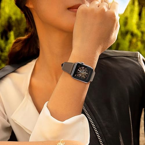 Miniatura 3 de Handodo Correa de reloj de piel delgada para mujer para Apple Watch 7654321 SE, piel auténtica con patrón de nappa, correa de repuesto de liberación