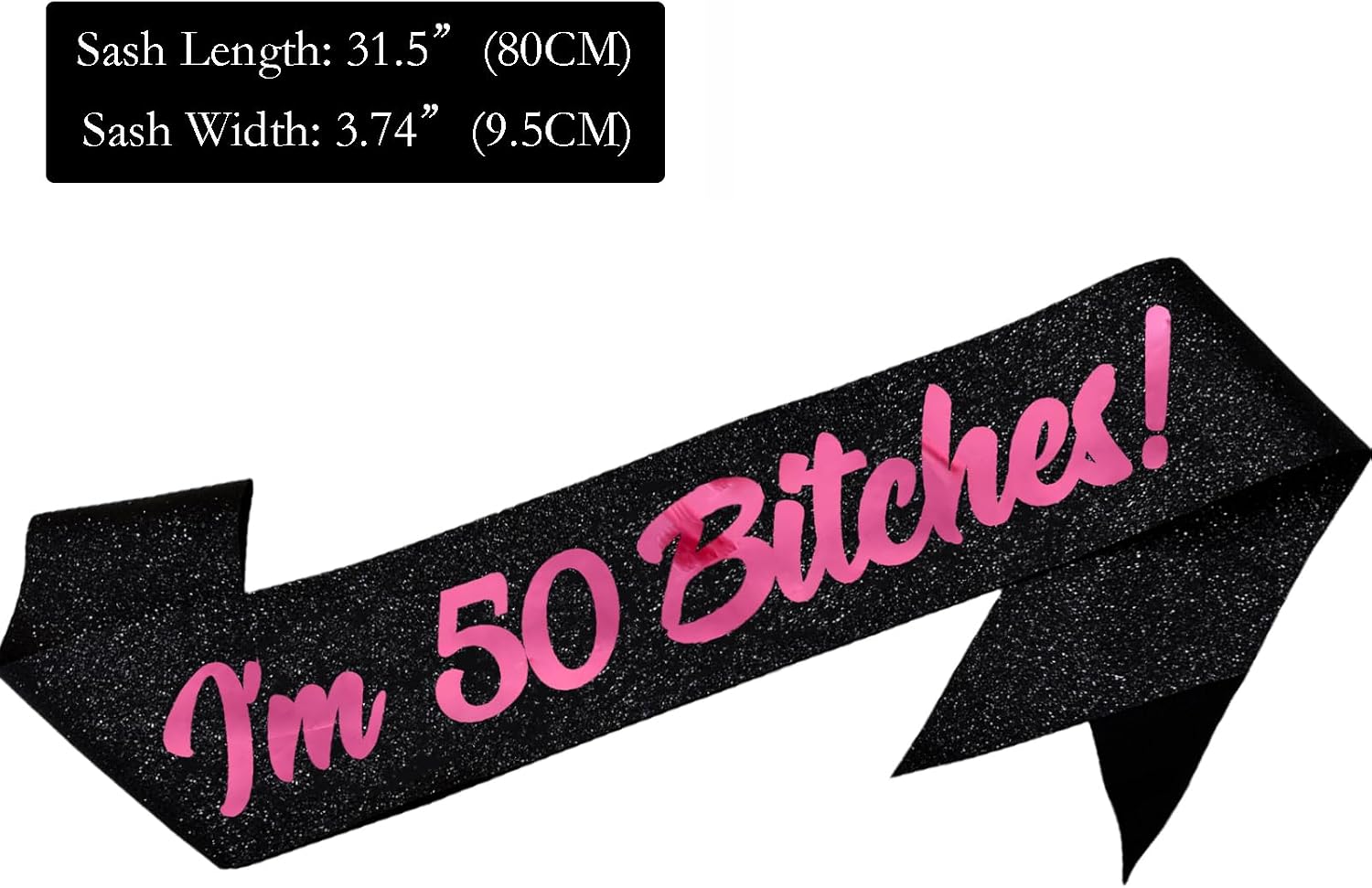 Birthday Sash, I'm 50 Bitches Pink Foil Letter Glitter Black 50th Birthday Sash for Women 50th Funny Bday Gifts Party Favors Photo Prop image 4