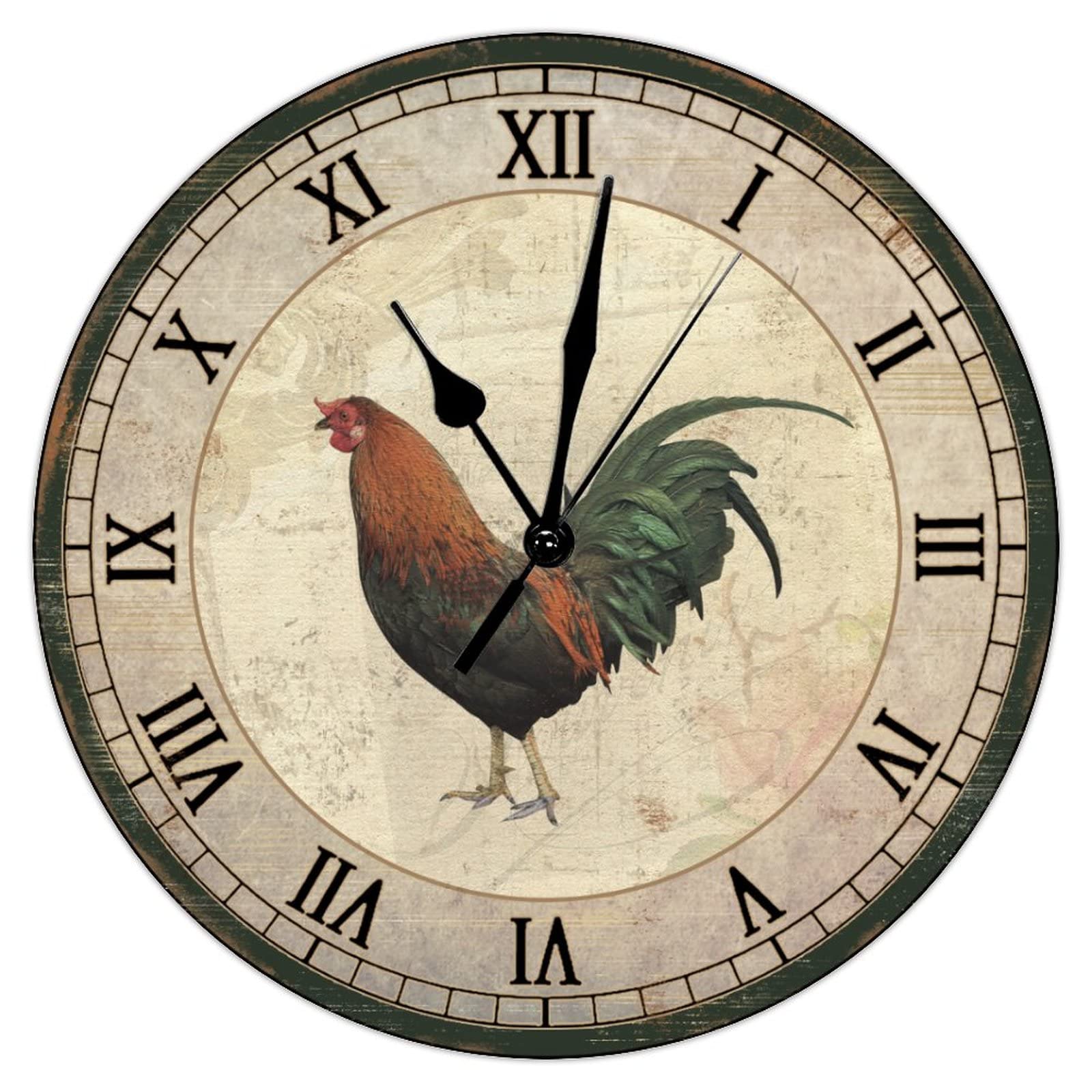 Horloge murale en bois de poule colorée silencieuse 38 cm pour cuisine