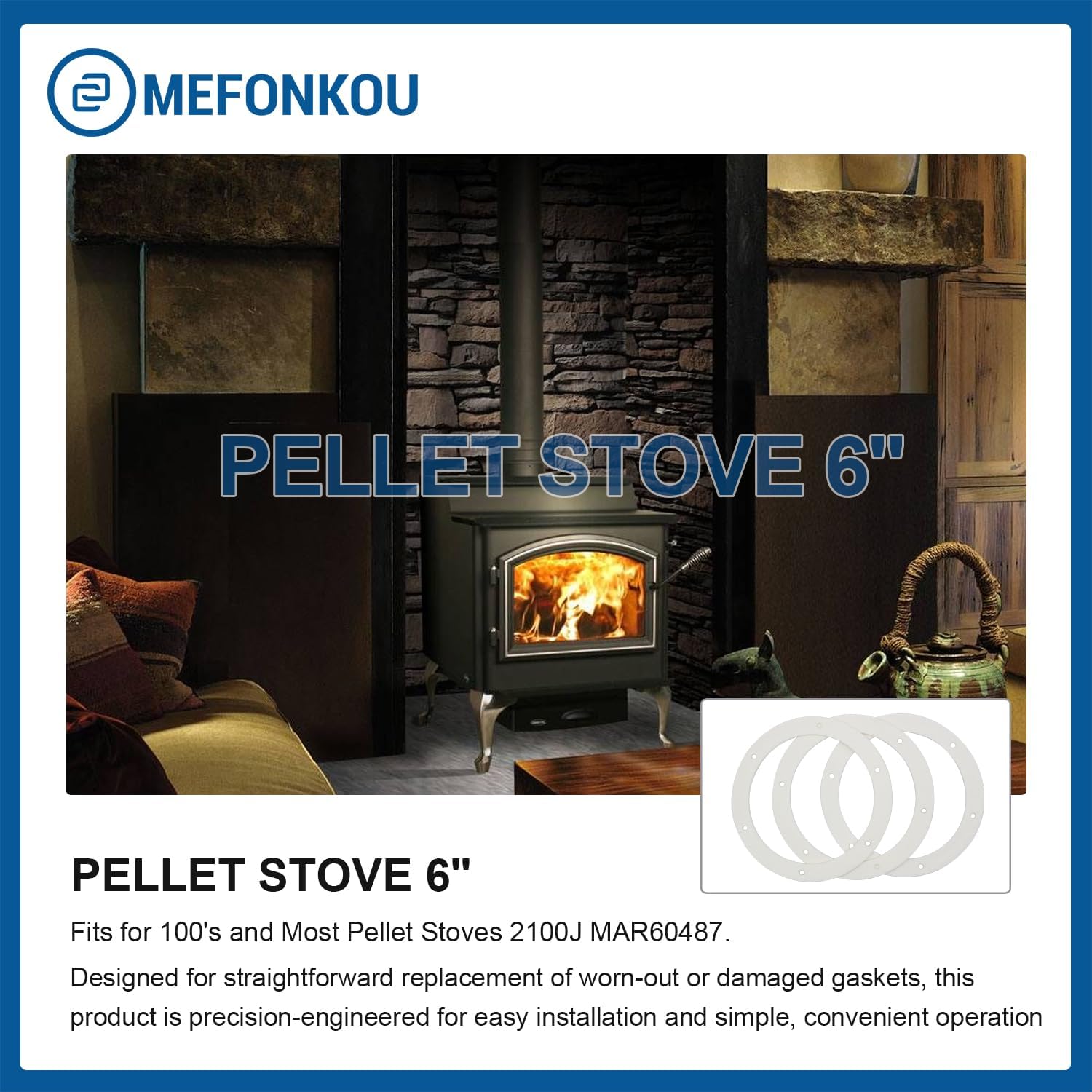 6" Pellet Stove White Gasket for Combustion Exhaust Fan (3/pack)