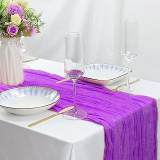 4 Pack 10FT Purple Table Runner, Boho Cheesecloth Table Runner, 120 Inch Long, Semi Sheer Gauze Fabric Runners for Wedding Birthday Baby Shower Party Table Decoration Home Decor