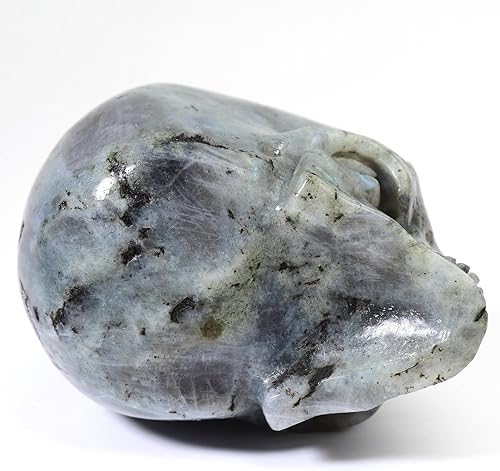 Miniatura 6 de Cráneo de cristal de 4.0 pulgadas, cráneo de cuarzo de cristal de labradorita natural, escultura de arte fino tallada a mano, estatua de piedra