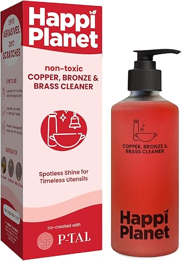Happi Planet Copper, Bronze & Brass Cleaner | zero Abrasives, zero Scratches | Non-Toxic, Plant Based | Suitable for Drinkware, Cookware, Idols &...