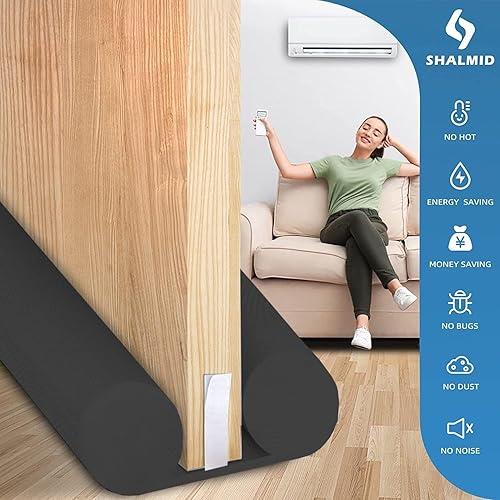 Miniatura 7 de Tope de corriente para debajo de la puerta, tapones ajustables de 24 a 38 pulgadas, bloquea el polvo y el ruido de la luz del viento (negro)