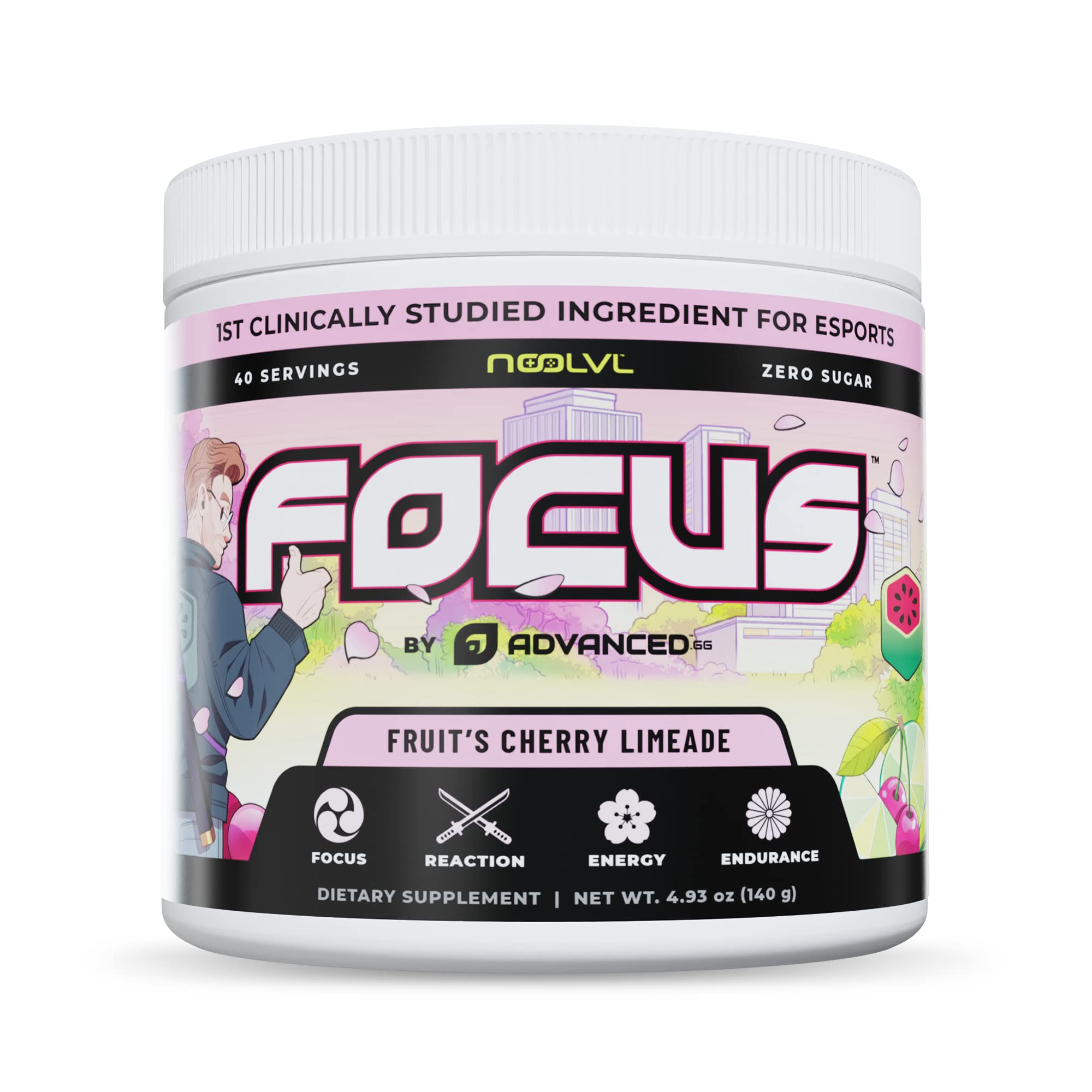 Focus by ADVANCED - Fruit's Cherry Limeade - Focus and Concentration Formula with NooLVL - Mental Clarity & Energy Boost for Gaming, Work & Study - Sugar Free & Keto Friendly - (40 Servings)
