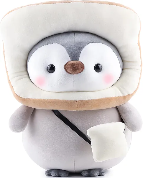 Anboor 13.8" Toast Penguin Stuffed Animal, Cute Penguin Plush Toy Soft Pillow Plush with Bread Outfit, Stuffed Penguin Plushies Animals Toys for Boys Girls Birthday Party Favors