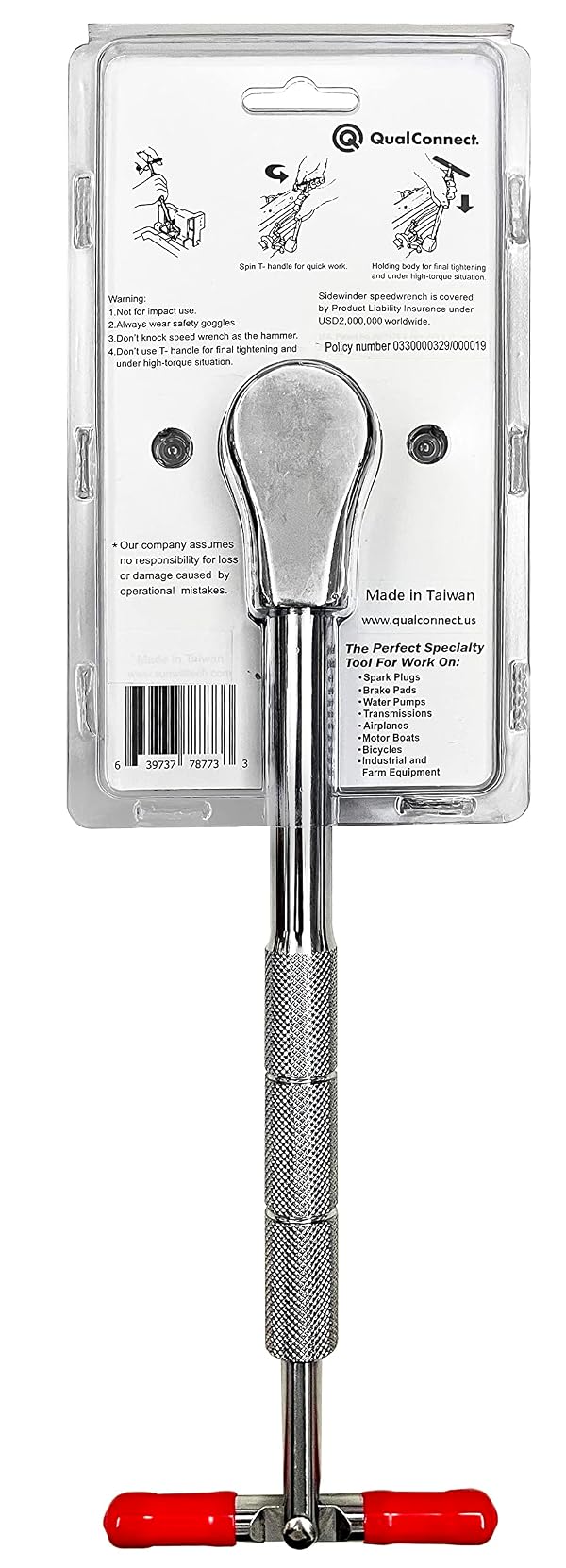 QualConnect® 1/2-inch Sidewinder Speedwrench, Professional Drive Reversing, Reversible Speedwrench, Ratchet w/Knurled Handle w/U.S. patent no. 6718850B2 by QualConnect - Image 3